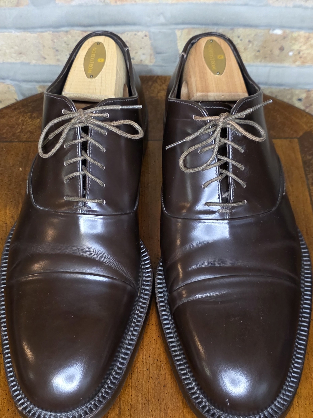 Men's Giorgio Armani Dark Brown Leather Cap-Toe Derby Shoes EU 46 US 12M